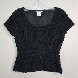 Vintage Georges Rech Black Rosette Blouse, Size 38 ~ VGUC